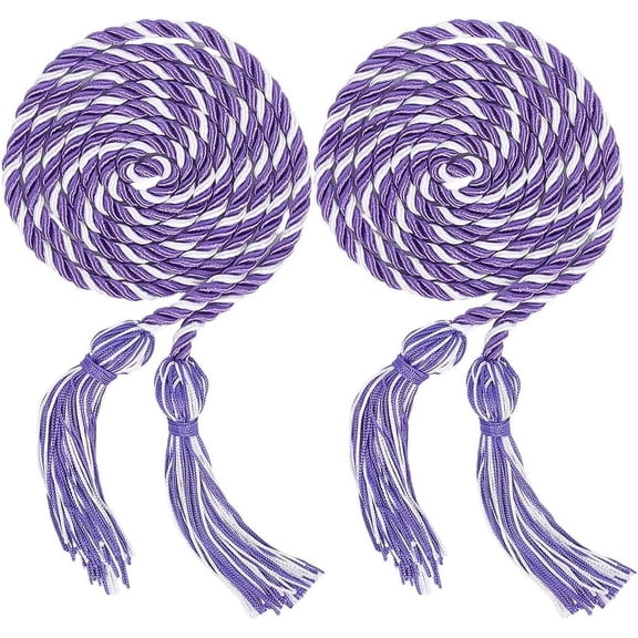 2Pcs Graduation Cords Honor Cords Purple White Double-End Tassel Grad Ropes