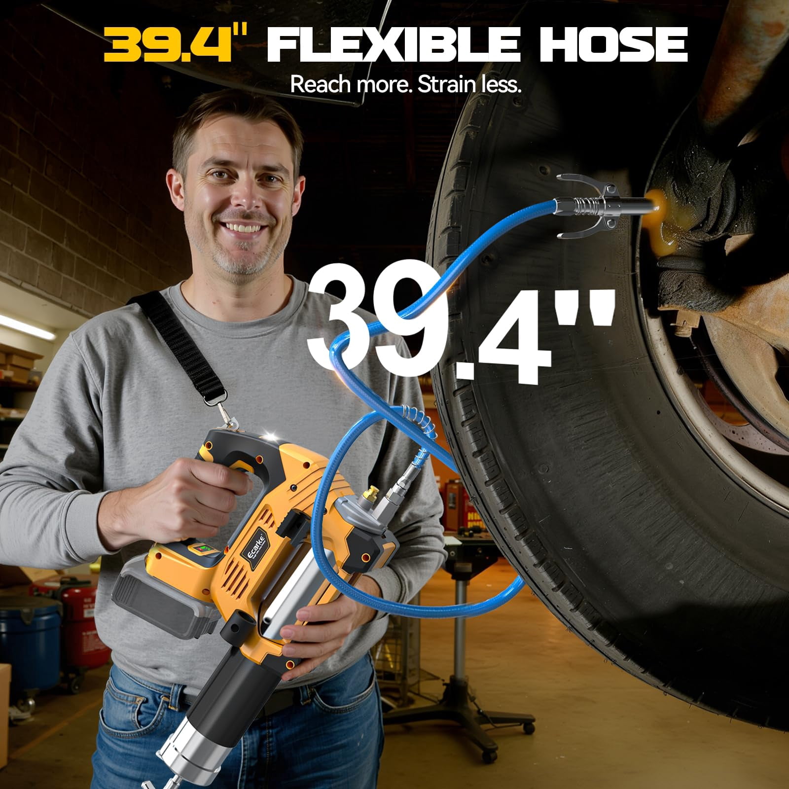 Cordless Grease Gun Compatible with DeWalt 20V Battery, 12000PSI Max Electric Grease Gun, Dual Pistol & in-Line Grip, Works with Bulk & Cartridge Grease, with 39" Hose & 4 Couplers (Tool Only)