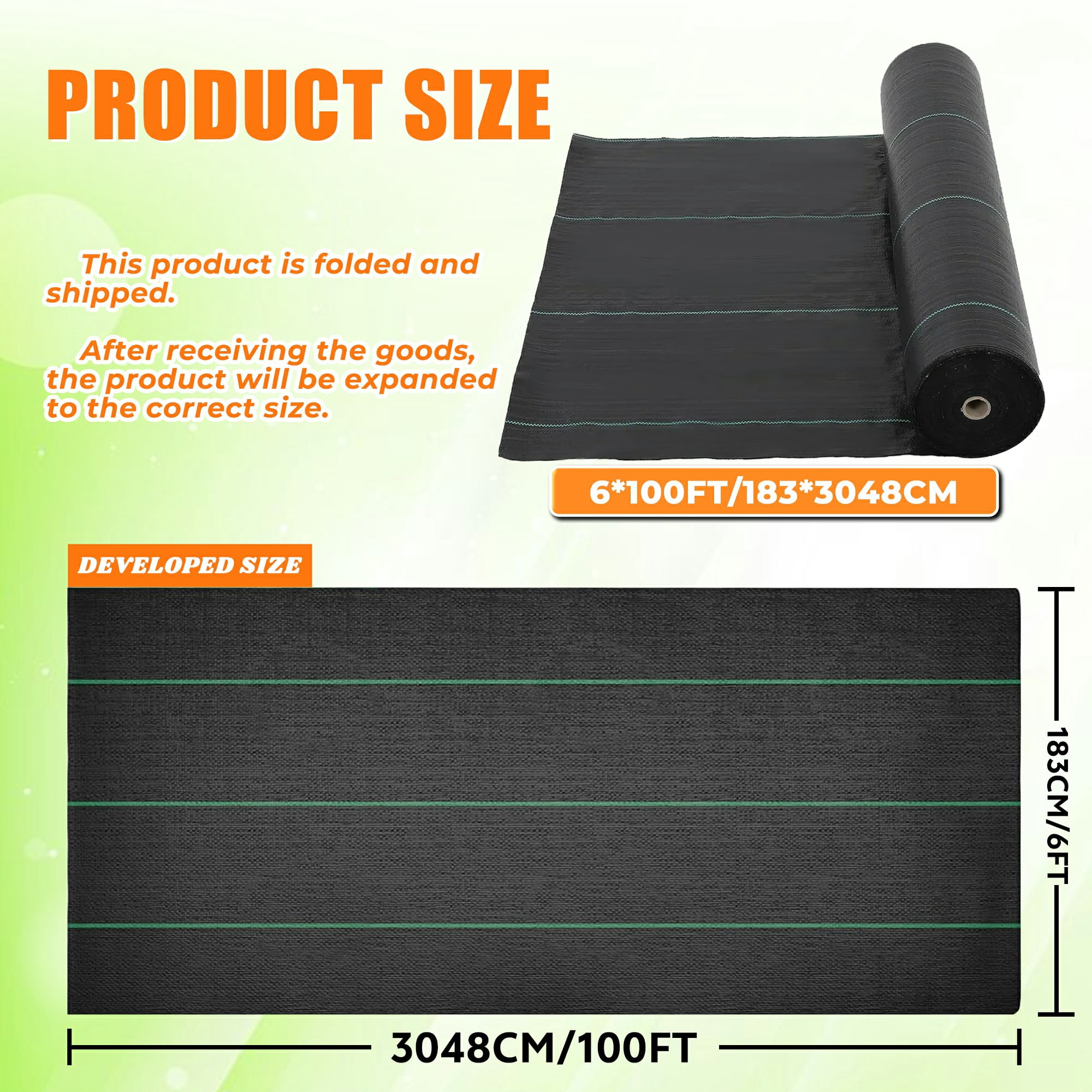 hostic Garden Weed Barrier Fabric Multi Size Heavy Duty Landscape Weed Blocking Plastic Roll Cloth Water Permeable 6FTx100FT