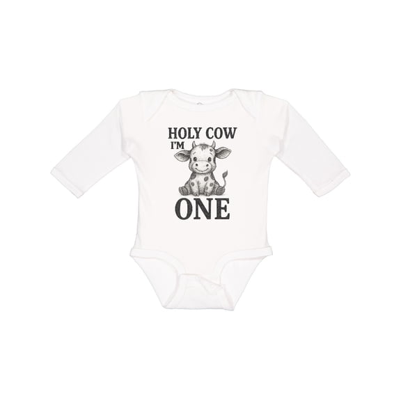 Inktastic Holy Cow I'm One Birthday Boys or Girls Long Sleeve Baby Bodysuit