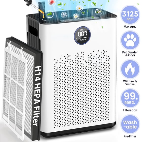 2026 New Air Purifiers for Allergies and Asthma up to 3125 Sq.ft, HEPA Air Purifiers with Washable Pre-Filter for Wildfire,Smoke, Pollen, Dust, Pet Fur & Odor, AP307, White Black