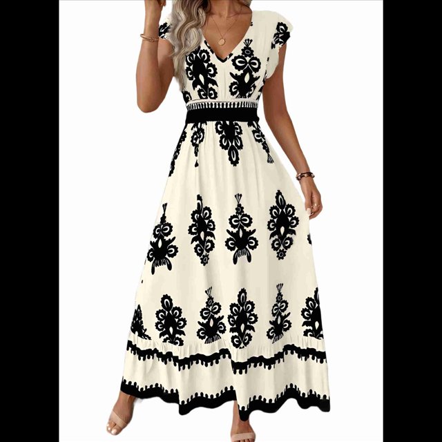 Vestidos de Verano para Mujer 2025, Informales, con Mangas con Volantes, Estilo Bohemio, para Playa, Color Albaricoque, Talla XL