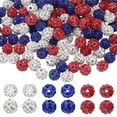 thumbnail image 1 of 150 Pcs 10mm Perlas de arcilla con rhinestone para hacer joyería, perlas de disco en bloque para pulsera, collar, arete, decoración DIY, Blanco/Rojo/Azul Oscuro, 1 of 7