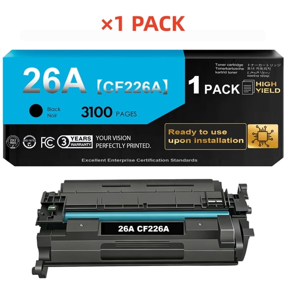 26A Toner Cartridge Black Compatible  (with Chip) for 26A CF226X CF226A 26X use with Pro MFP M426fdw M402 M402dn M402dne M402dw Printer (1 Pack)