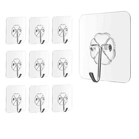 

DALUCI Glass Reusable Waterproof Heavy Duty Strong Self Adhesive PVC Wall Hooks for Hanging Decoration 10KG (Max) Clear- Pack of 10