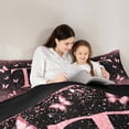 thumbnail image 5 of Homewish Initial T Letter Queen Comforter Set, Black Pink Sequin Print Bedding Sets, Romantic Butterfly Animal Reversible Bedding Comforter Set, Ultra Soft Bedroom Decor, 3pcs, 5 of 8