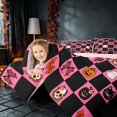 thumbnail image 5 of Homewish Pink Bow Skull Plaid Full Size Bedding Sets for Girls, Kawaii Ghost Cat Pumpkin Full Size Bed in a Bag, Hot Pink Black Orange, Pink Reversible 7 Pieces, 5 of 7