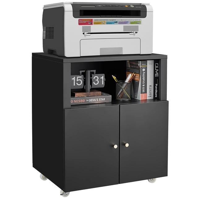 Metal Printer Cabinet with Storage, Heavy Duty 3d Printer Stand on Wheels with 2 Doors, Under Desk File Cabinet for Home Office Corner and Small Spaces