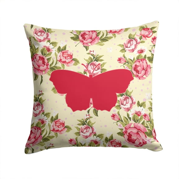Carolines Treasures Butterfly Shabby Chic Yellow Roses Fabric Decorative Pillow 14Hx14W multicolor