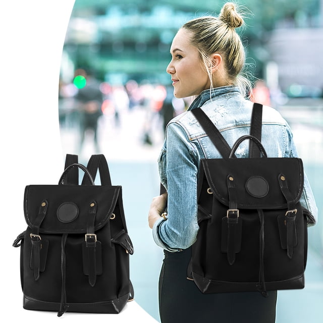 Mochila de viaje Slim de 13,4 pulgadas - Mochila impermeable de gran capacidad con cubierta magnética, negro/beige