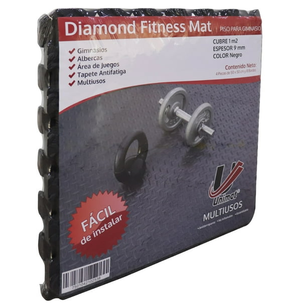 Piso Rompecabezas Gimnasio Interconectable Diamond - Acolchado Protege tu Piso - Facil de Instalar - Incluye Bordes - 1m2 Unimat Diamond/Piso para Gimnasio/Negro