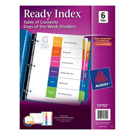 Ready Index Table of Contents Days of the Week Dividers, 6-Tabs per Set, Monday through Weekend (13152), Organize your documents quickly and easily Monday through.., By (Best Way To Index Documents)