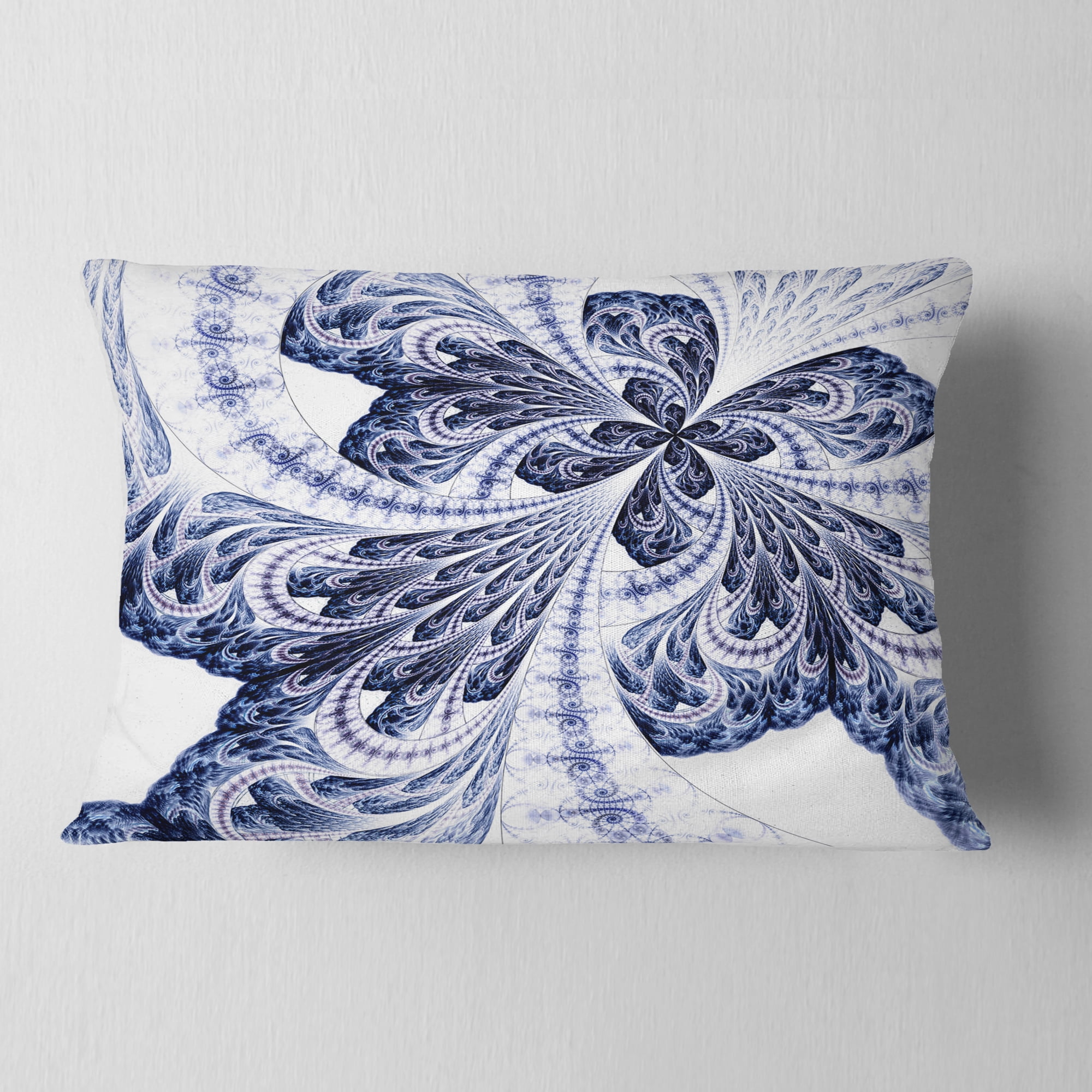 Designart Symmetrical Purple Fractal Flower - Abstract Throw Pillow - 12x20
