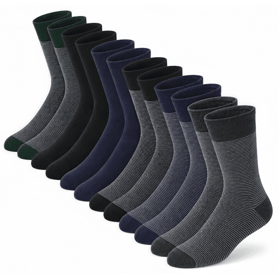 Loritta 6 Pairs Men Striped Crew Dress Socks, Colorful Breathable Long Socks for Business Casual, Size 6-9