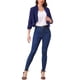 thumbnail image 2 of Blazer corto de gasa azul real para mujer con solapa abierta y mangas 3/4 fruncidas, 2 of 6