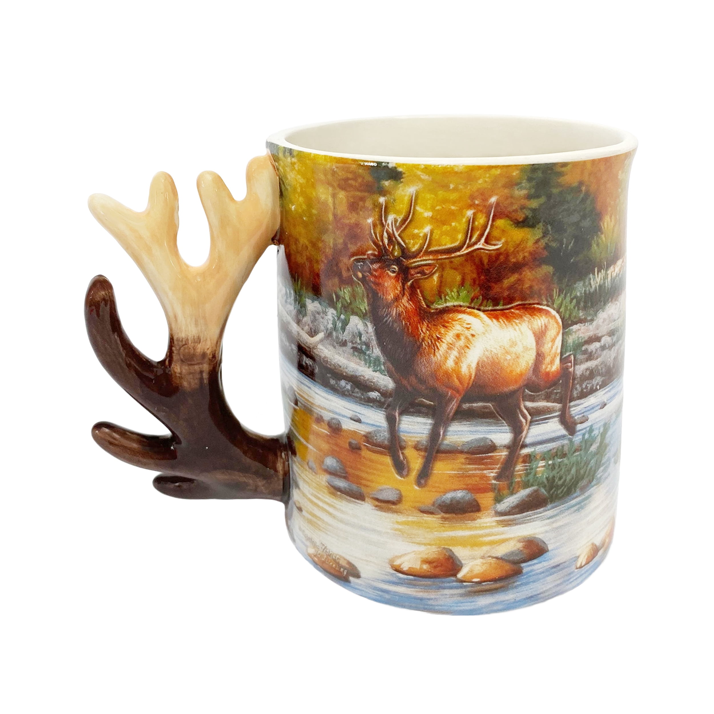 Rivers Edge Products Elk 3D Ceramic Coffee Mug with Handle, 15 Ounces, Espresso Cups and Coffee Cups Ceramic, Perfect for Coffee, Expresso, Latte, or Tea, Elk Scene