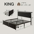 thumbnail image 3 of Honfach King Bed Frame with 2 Storage Drawers, Linen Upholstered Headboard Platform Bed with Charging Station, No Box Spring Needed, Noise-Free, Easy Assembly,Black, 3 of 9