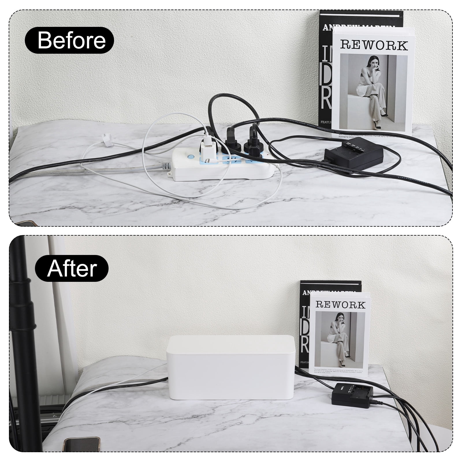 Uxcell Cable Management Box PP Cord Organizer Box w Tie to Hide Wires & Power Strips for Home Large Gray