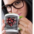 thumbnail image 2 of 3drose, Red Paisley Heart on Black and White Check, 11oz Two-tone Green Mug, 2 of 6