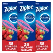 Ziploc® Brand Storage Bags with Grip 'n Seal Technology, Gallon, 38 Count, Pack of 3 (114 Total Bags)