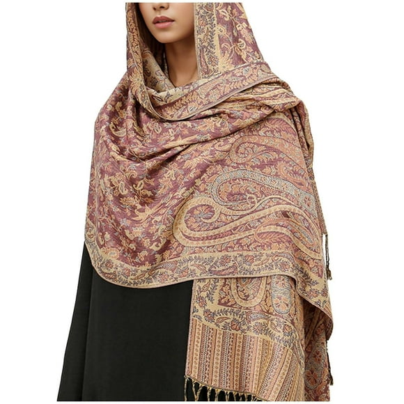 RXIRUCGD Women Wool Soft Ethnic Style Shawl Warm Scarf Paisley Tassels Scarf( Khaki )