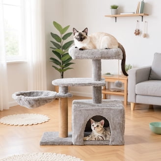Go Pet Club 45-Inch Cat Tree Condo - 4-Level Beige Faux Fur Cat Tower With Sisal Posts