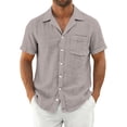 thumbnail image 2 of Qwertyu Men's Linen Shirts Short Sleeve Button Up Lightweight Summer Casual Pocket Solid Color Beach Shirts with Pocket Light Gray S, 2 of 7