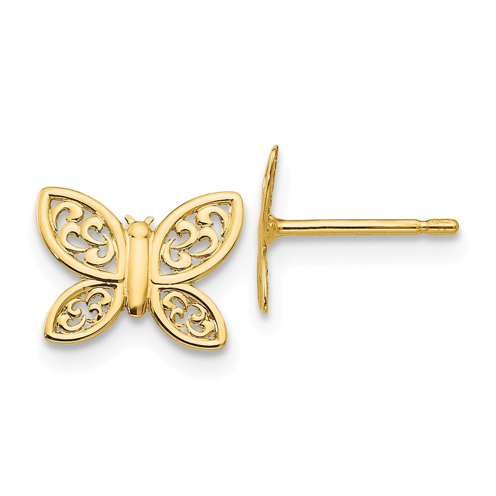 14K Yellow Gold Polished Butterfly Post Earrings Approximate Measurements 27mm x 18mm