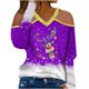 thumbnail image 1 of Blusa informal de manga larga con estampado de Navidad y cuello en V para mujer Pompotops gfhjh20428, 1 of 4