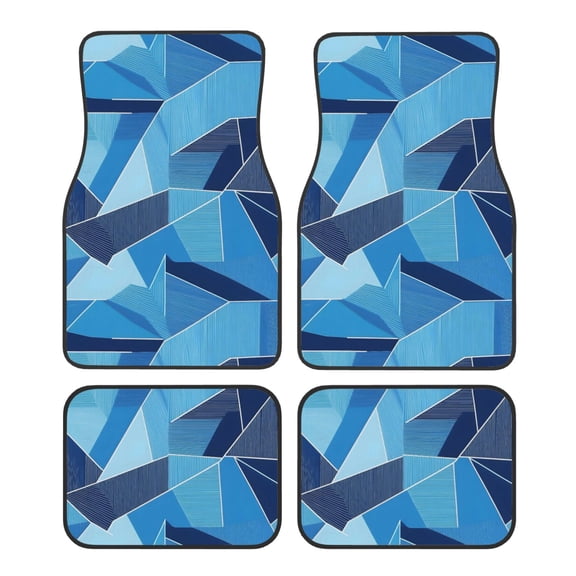 Crystal Fleece Car Floor Mats Set Of Four - Bottom Injection Molded For Easy Installation To Prevent Interior Contamination Suitable For Most Cars Blue Geometric Lines_4