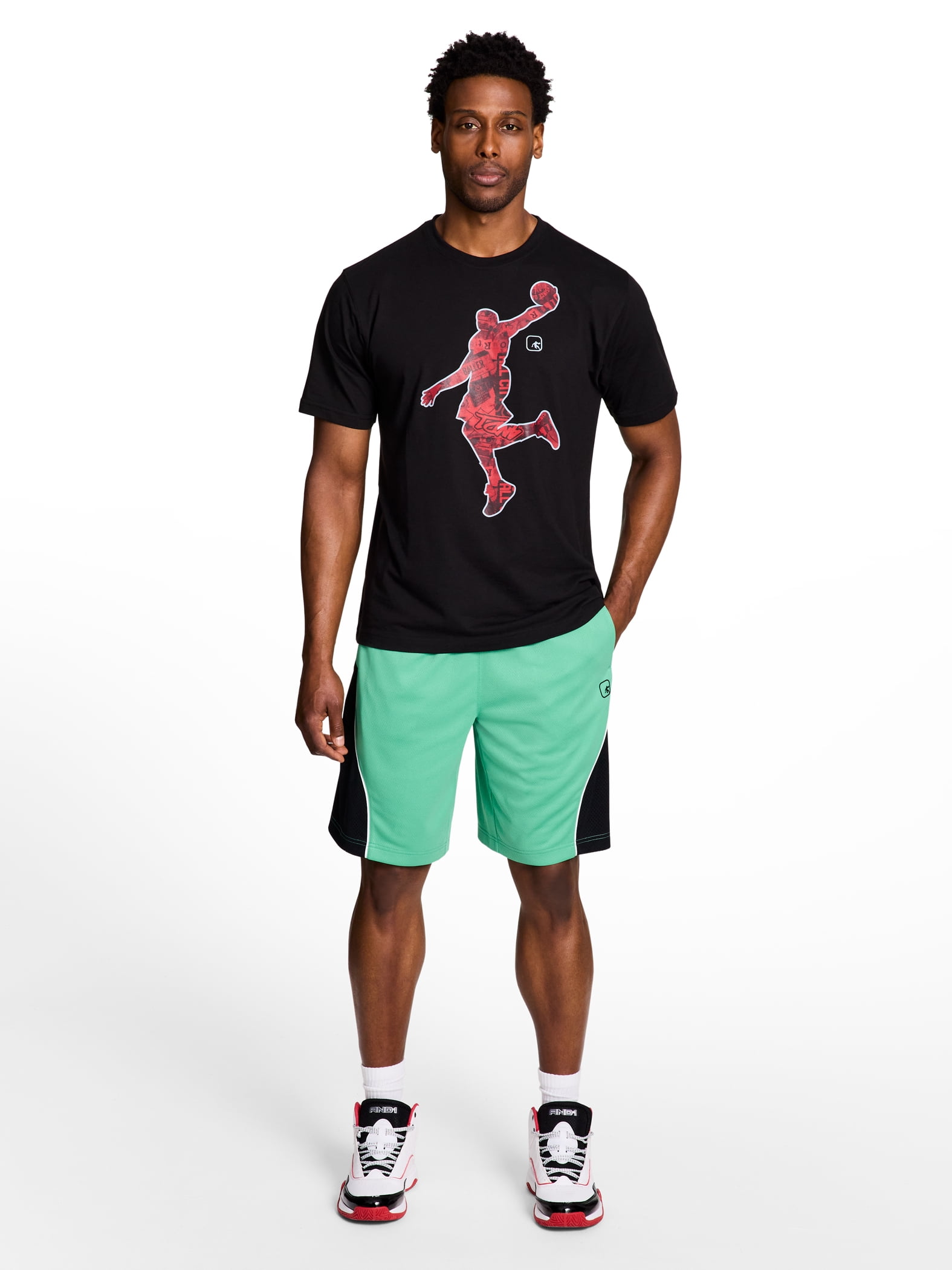 AND1 Men's and Big Men's Active Enforcer Short, 10" Inseam, up to Size 5XL