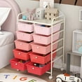 thumbnail image 3 of Costway 10-Drawer Storage Cart Utility Rolling Trolley Kitchen Organizer Pink Gradient, 3 of 10
