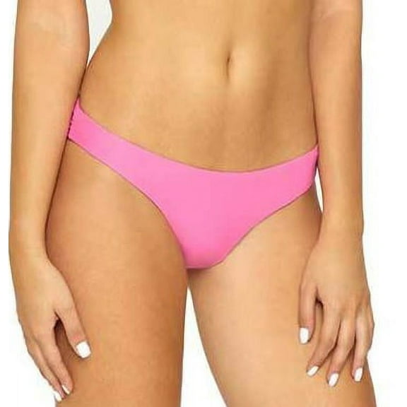 PilyQ PINK Basic Ruched Bikini Swim Bottom, US Large