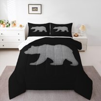Manfei Cartoon Bear Print Queen Comforter Set for Teen, Rustic Farmhouse Bedding Sets, Jungle Wildlife Reversible Bedding Comforter Set, Microfiber Bedroom Decor, 3 Pieces