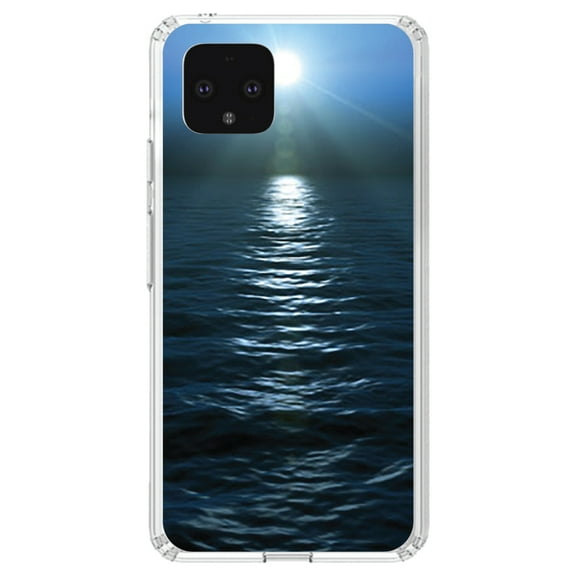 DistinctInk Clear Shockproof Hybrid Case for Google Pixel 4 XL (6.3" Screen) - TPU Bumper, Acrylic Back, Tempered Glass Screen Protector - Blue Water Ocean Horizon