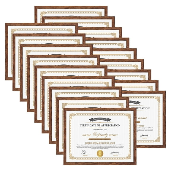 18 Pack 8.5x11 Picture Frames, Photo Frame Brown Horizontal or Vertical for wall or tabletop Display,Award Certificate Diploma