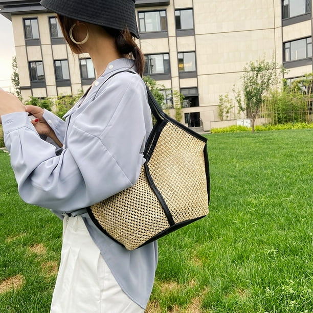 Bolsos de hombro de mimbre para mujer carteras femeninos de paja Likrtyny tejida de gran capacidad bolsos de paja informales para playa y verano 2021 Walmart en linea