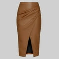 thumbnail image 5 of Fsqjgq Leather Skirts for Women Elegant Fall Winter Leather Skirt High Waisted Front Slit Zip Back Ruched Bodycon Fall Club Long Skirts Brown M, 5 of 5