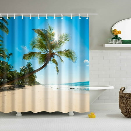 Beach Fabric Decorative Shower Curtain, No Liner Needed Shower Curtain