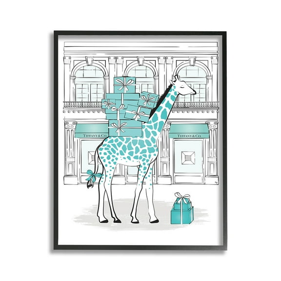 Stupell Industries Giraffe at Glam Storefront Animals & Insects Painting Black Framed Art Print Wall Art, 11 x 14