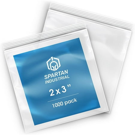 Spartan Industrial - 2” X 3” (1000 Count) 2 Mil Clear Reclosable Zip Plastic Poly Bags with Resealable Lock Seal Zipper