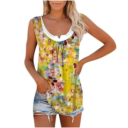 

CYMMPU Women Clothing Women s Sexy Bustier Sleeveless Cami Vest Slim Fit Crop Tops Summer Shirts Streetwear Round Neck Tank Cropped Tank Yellow