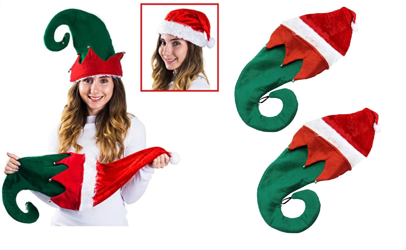 Christmas Elf Hat Fancy Dress Costume Xmas Party Solid Color Cap Xmas Decor Gift 