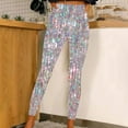 thumbnail image 2 of lcziwo Prime Today, Tight Leggings for Women Fashion Glitter Sequin Printed High Waist Yoga Pant Casual Full Length Seamless Tummy Control Workout Pants Pink L, 2 of 5