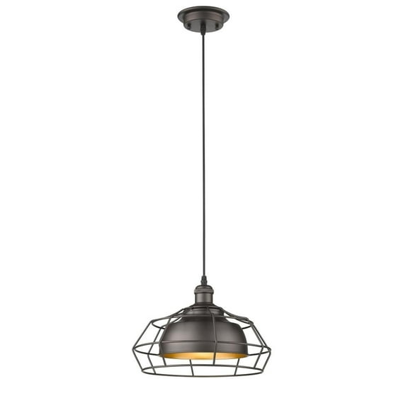 CHLOE Lighting IRONCLAD Industrial-style 1 Light Rubbed Bronze Ceiling Mini Pendant 12" Wide