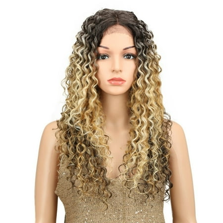 Noble 30 Inches Synthetic Curly Wigs Blonde Brown Colors Long Afro Kinky Curly Hair Middle Part Lace Front Wig