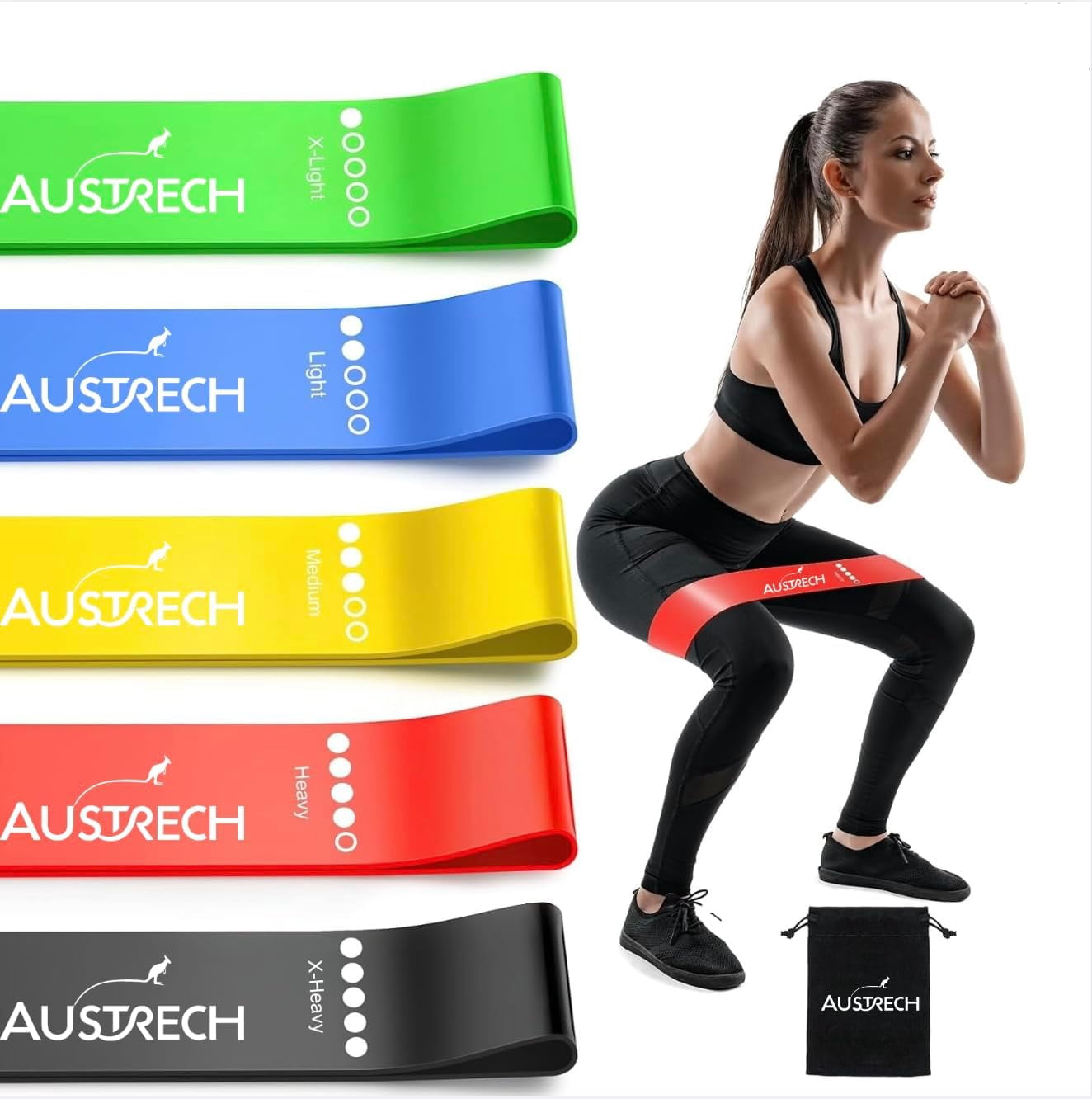 JJEAN-Exercise Resistance Bands for Working Out Set of 5 for Women and Men, Stretch Bands for Exercise, Physical Therapy, Arms Legs Booty Workout, Stretching, Home Fitness