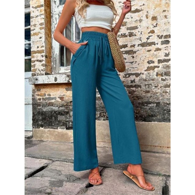 Pantalones casuales nuevos de otoño e invierno para mujer con cintura alta elástica y pantalones sueltos para mujer