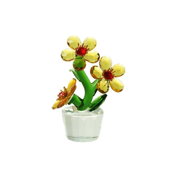 Yellow Crystal Flower Figurine,Crystal Flower Gifts for Mom Wife Girlfriend,Crystal Glass Flower Ornaments for Home Office Tabletop Centerpieces（Three Flowers）
