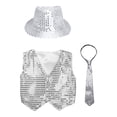 thumbnail image 3 of Alvivi Boys Sequins Waistcoat Hip-Hop Street Dance Stage Performance Vest Jacket with Hat Necktie Silver 12-13, 3 of 5